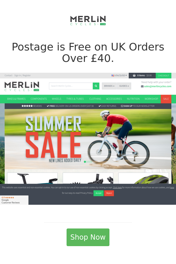 Merlin Cycles Deals Postage is Free on UK Orders Over 40